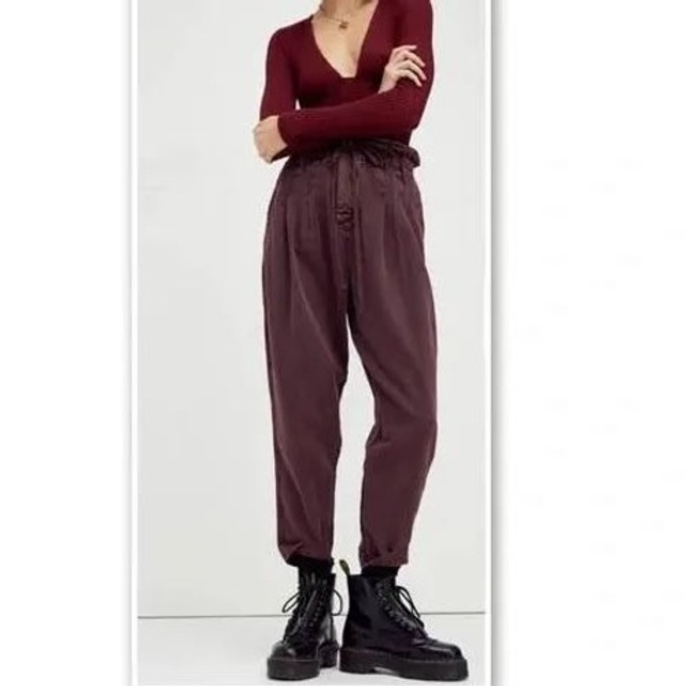 Free People Panther Corduroy Paperbag Pants Purple High Rise Tapered XS